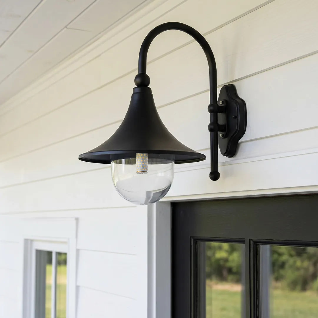 Outdoor Black Wall Light - Retro Trumpet-Shaped Fixture