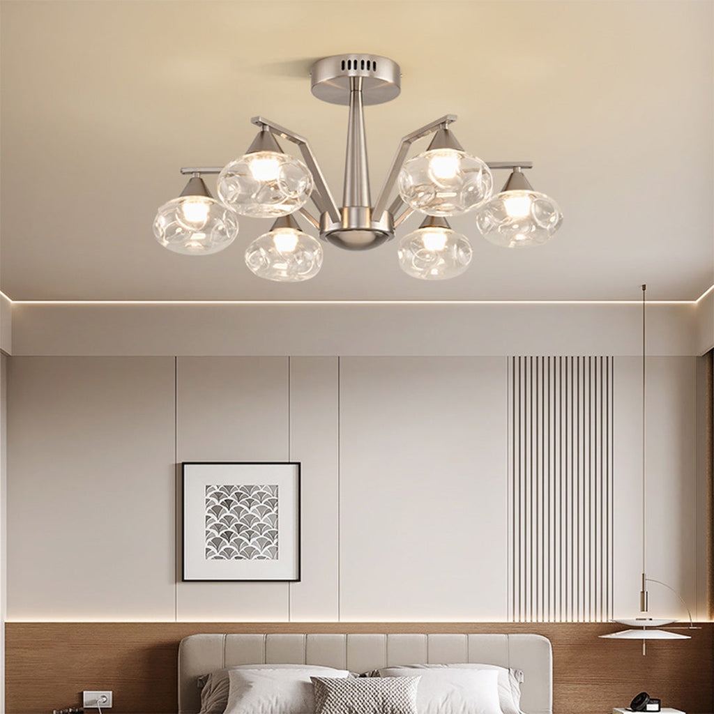Sputnik Mid Century Semi-Flush Mount Ceiling Light - Silver Metal Pendant Fixture