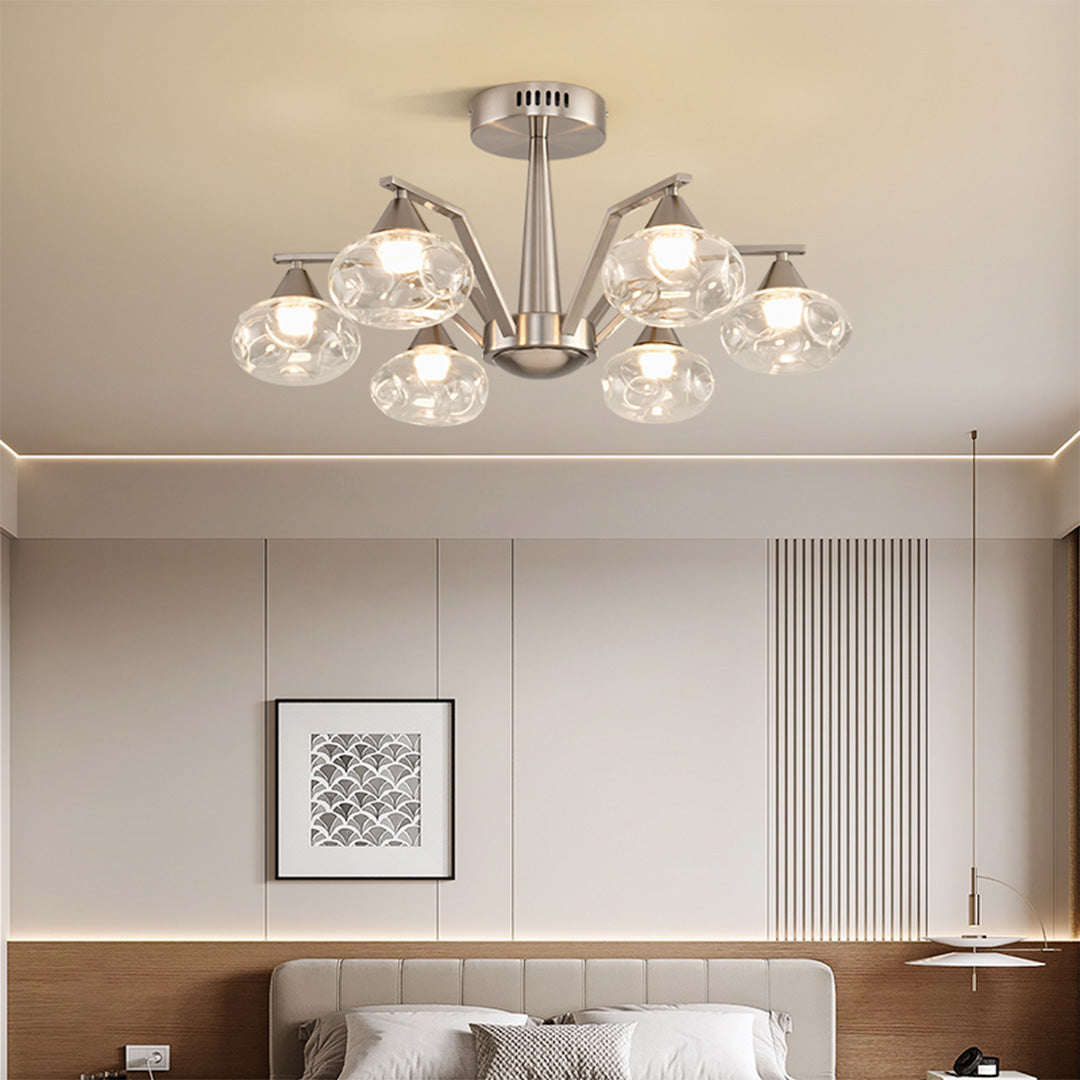 Sputnik Mid Century Semi-Flush Mount Ceiling Light - Silver Metal Pendant Fixture