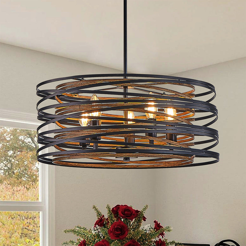 Black Drum Pendant Light - Iron Cage Cylinder Ceiling Fixture