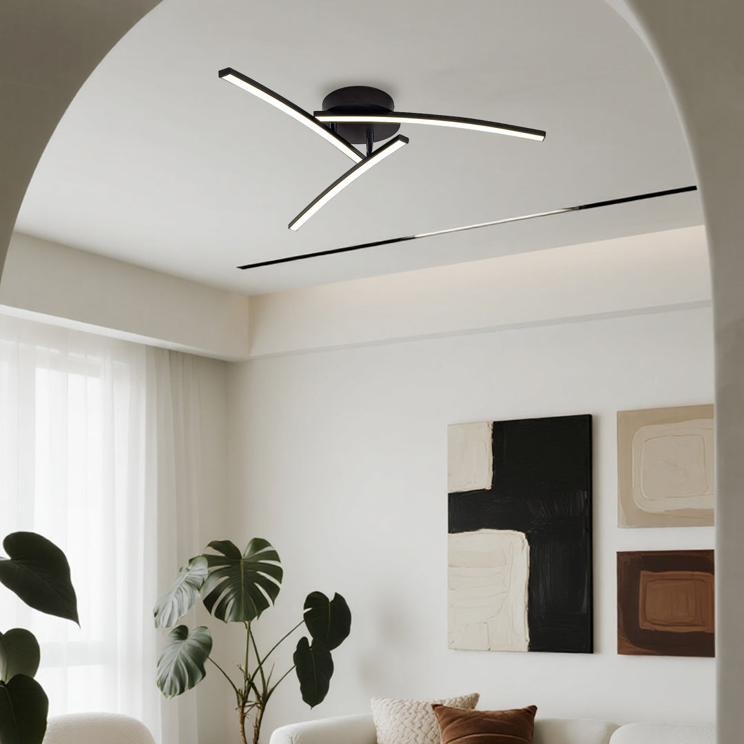 Modern Three-Arc Rotating Semi Flush Mount Ceiling Light