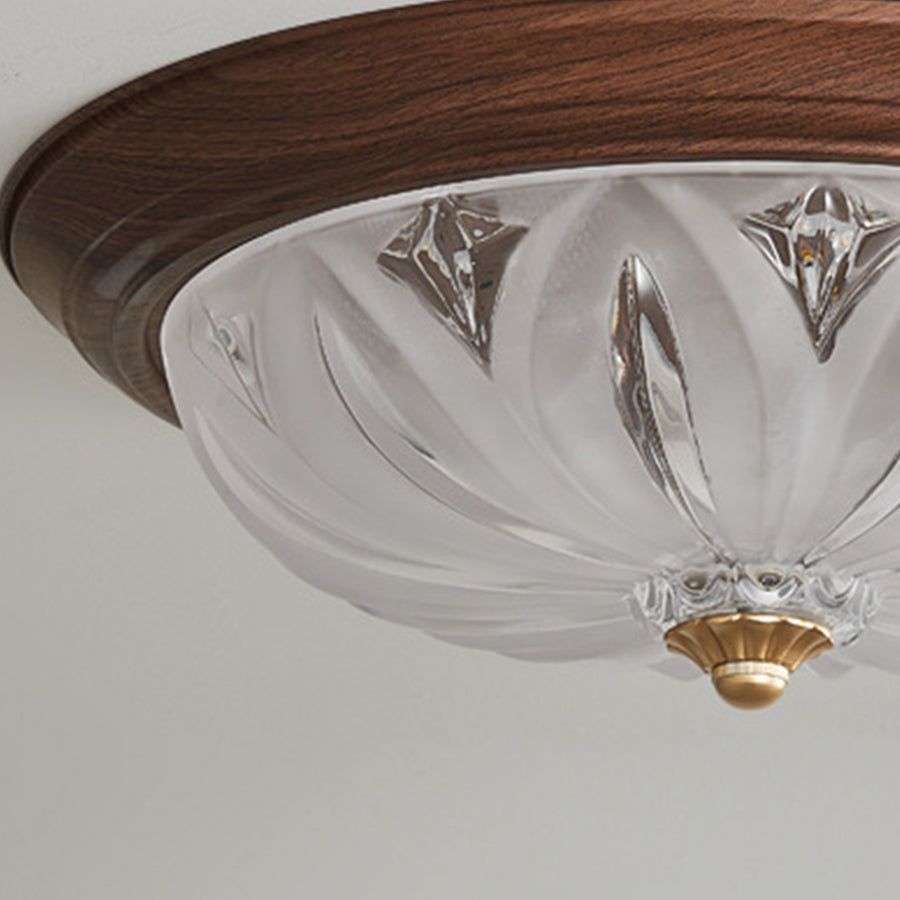 Retro Flush Mount Ceiling Light - American Walnut Glass Lamp