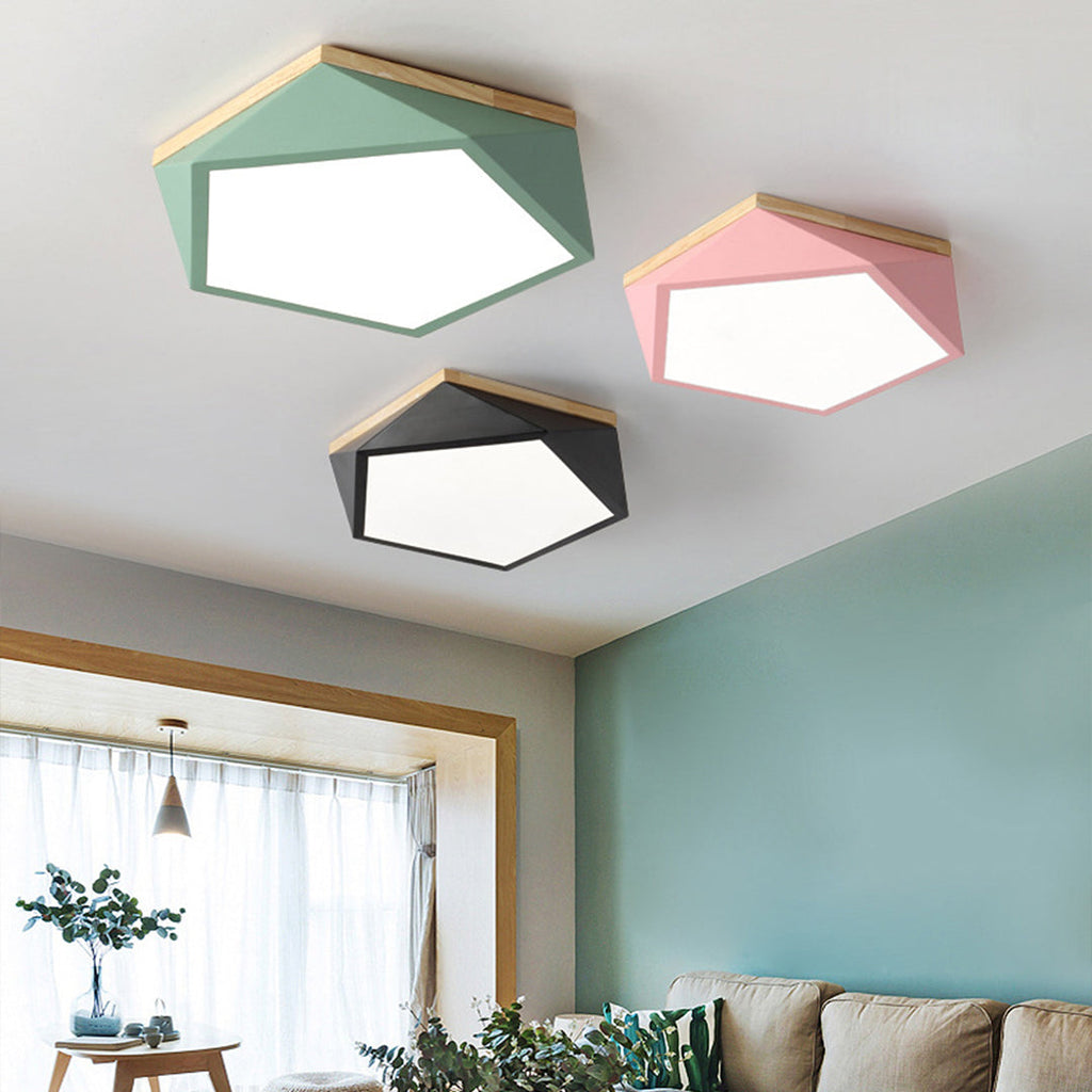Colorful Flush Mount Ceiling Light - Nordic Geometric Wooden Lamp