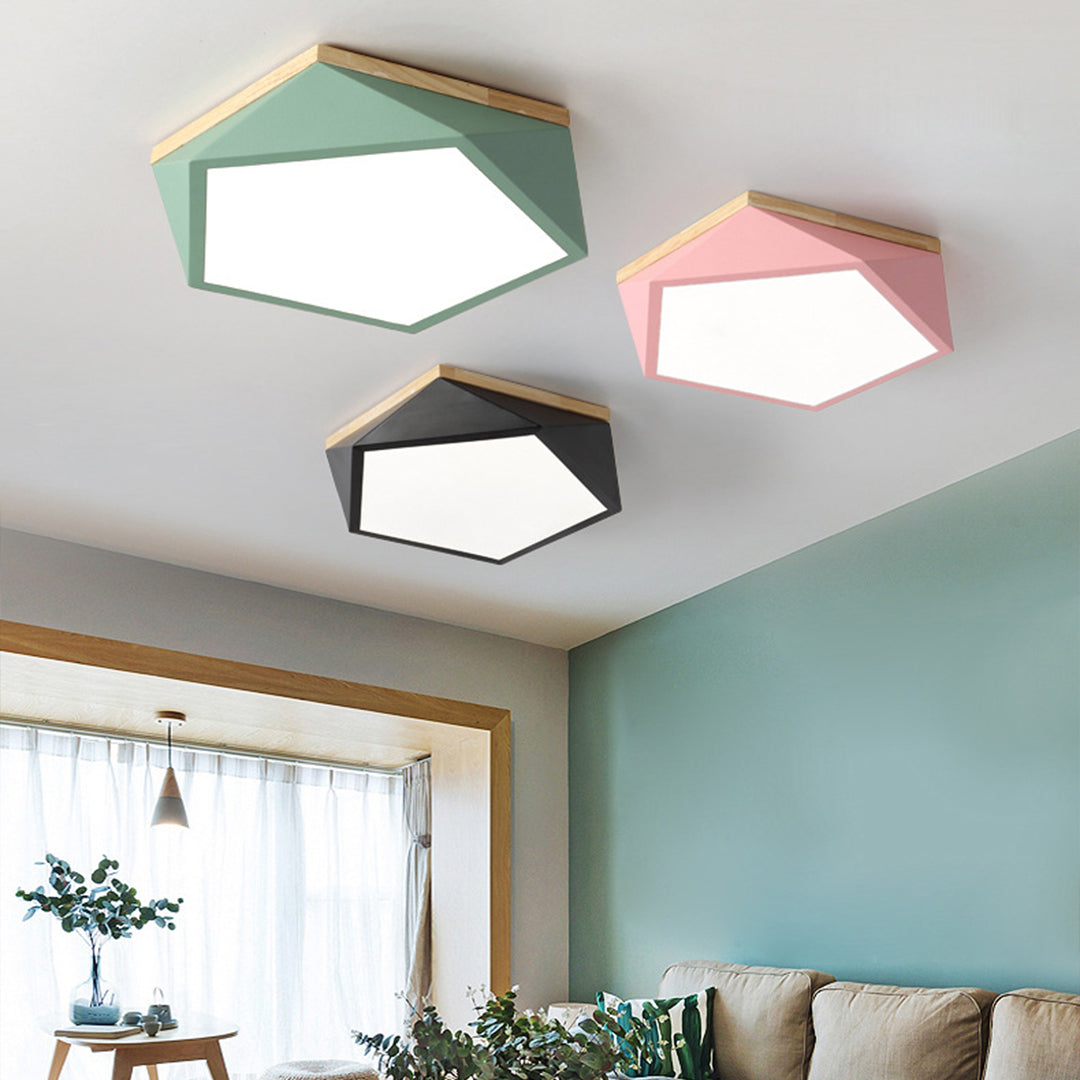 Colorful Flush Mount Ceiling Light - Nordic Geometric Wooden Lamp