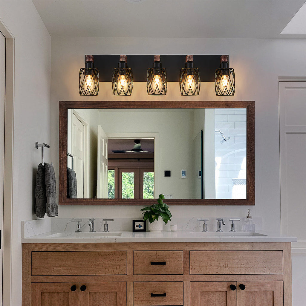 Black Vanity Bathroom Lights Metal Cage Mirror Lamp Industrial Style LED Sconce Lighting for Makeup Dressing Room Wall Fixtures Contemporary Decor Modern Design Galvanized Finish Decorative Lighting for Home Improvement