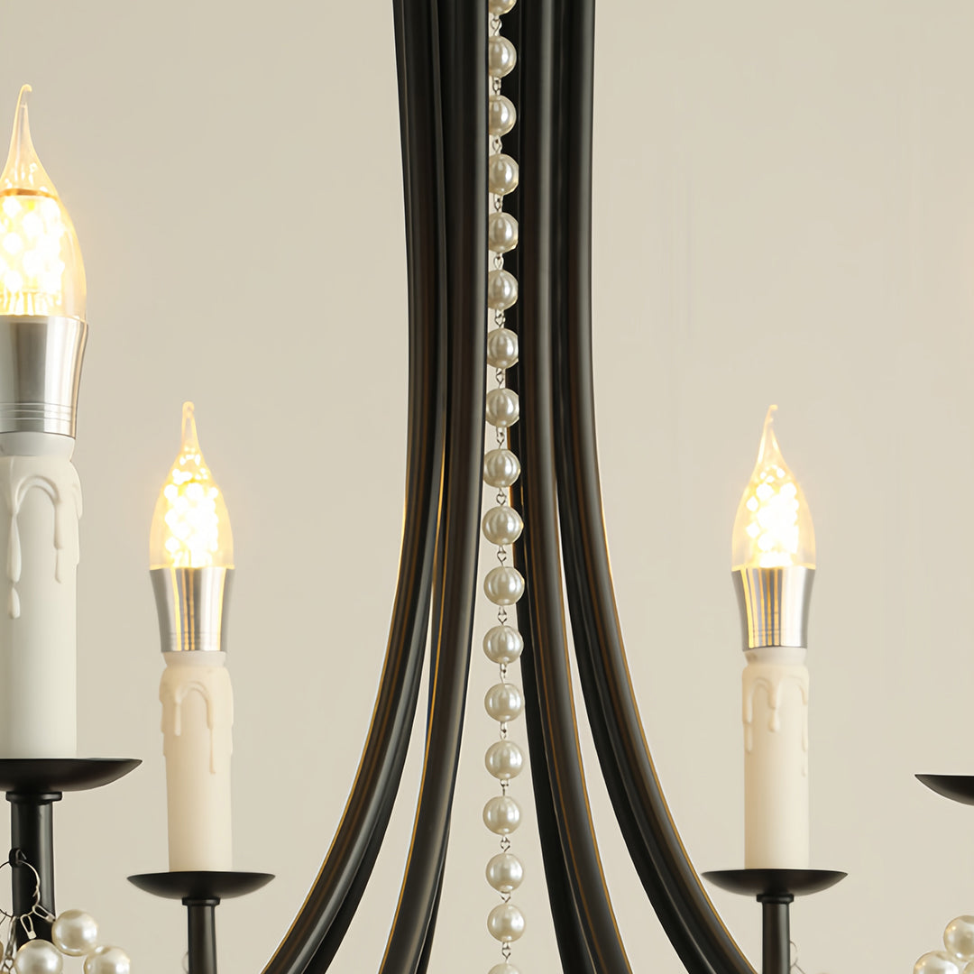 Pearl Chandelier Black Iron Crystal Ceiling Light