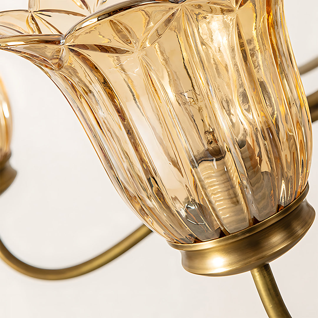 Vintage Gold Glass Chandelier - Copper Ceiling Light Fixture