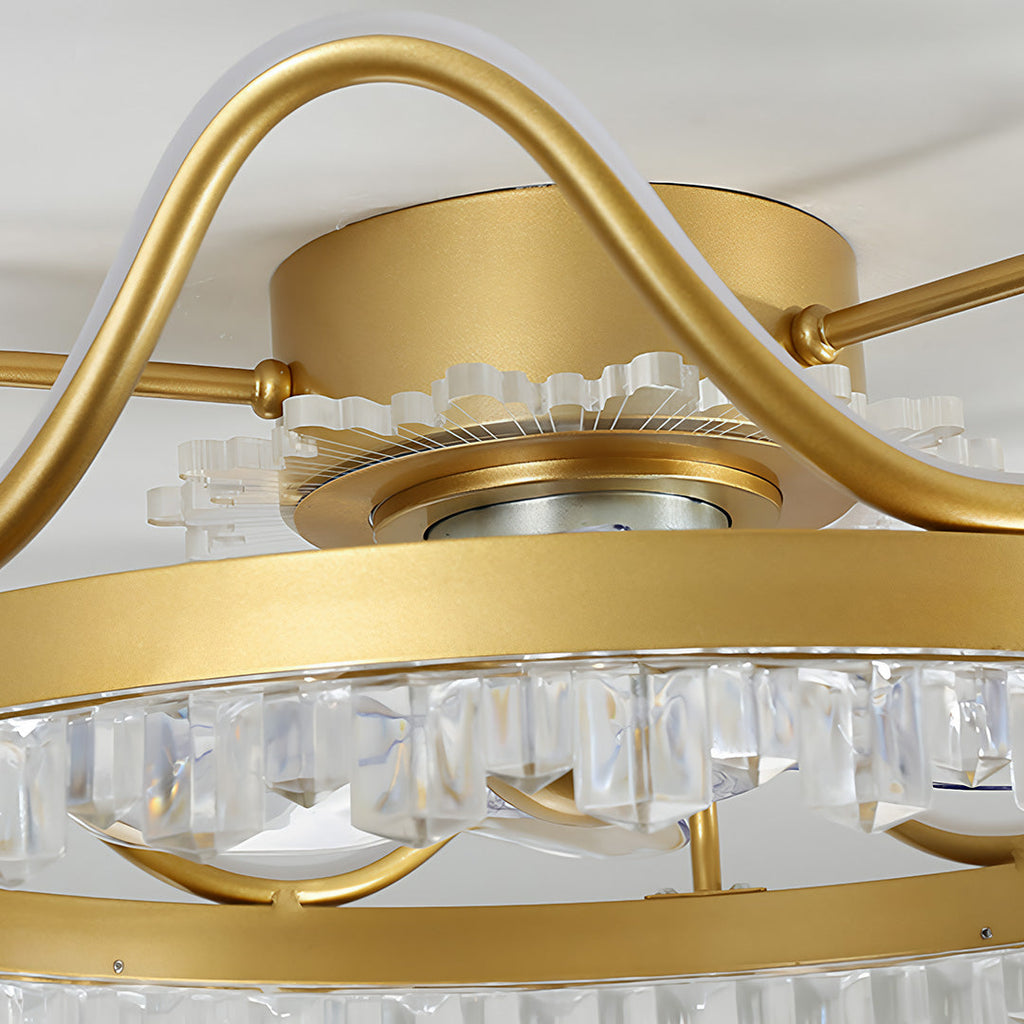 Round Retractable Ceiling Fan Lights with Remote Control - Stepless Dimming LED