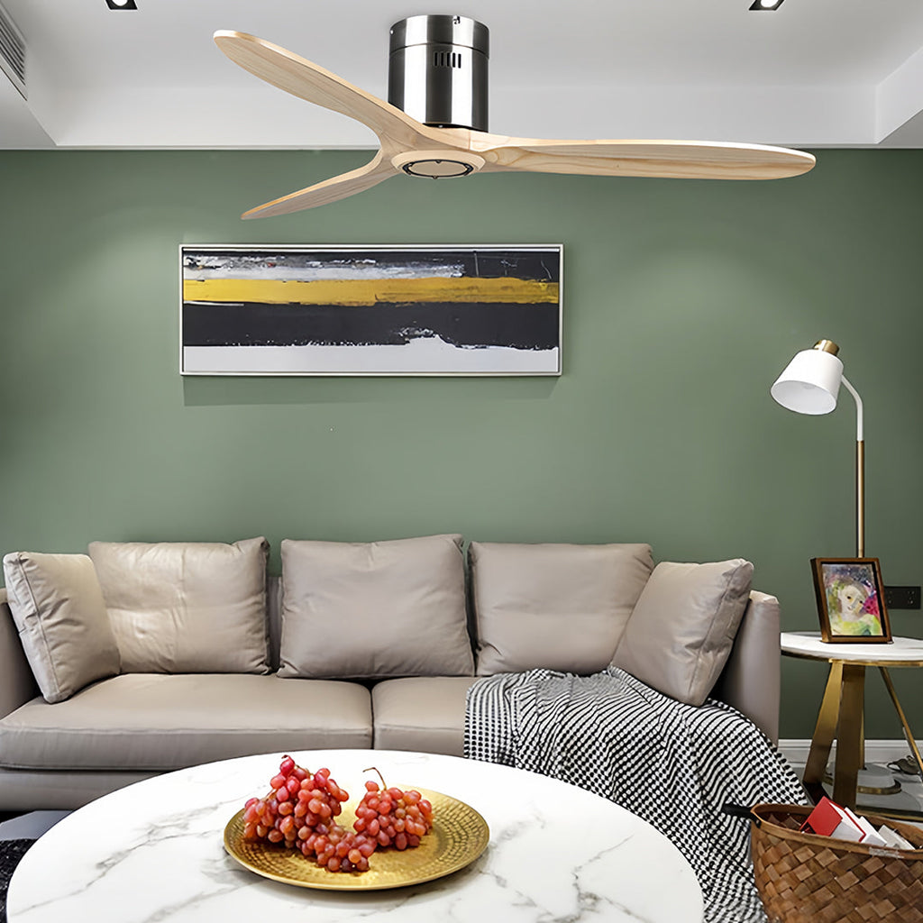 Wooden Ceiling Fan with Light - Quiet DC Motor Flush Mount Fandelier
