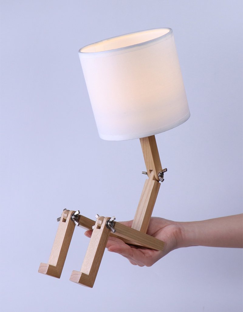 Adjustable LED Wooden Robot Table Lamp - Modern Reading Light for Home Decor