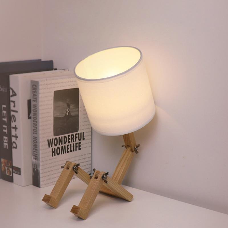 Adjustable LED Wooden Robot Table Lamp - Modern Reading Light for Home Decor