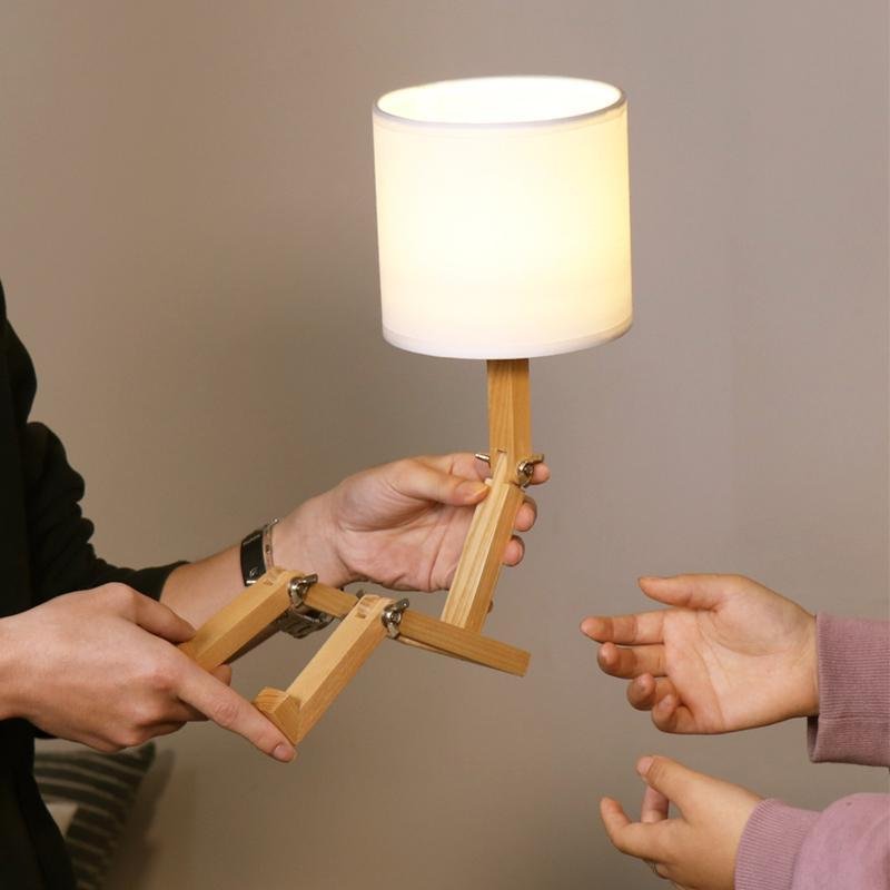 Adjustable LED Wooden Robot Table Lamp - Modern Reading Light for Home Decor