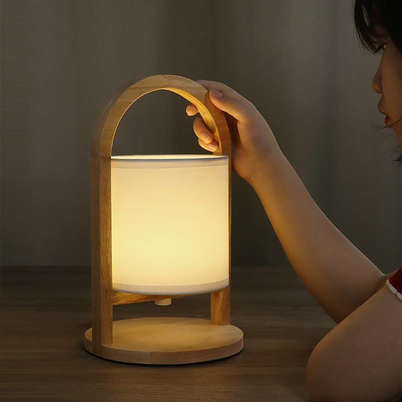 Battery Operated Wood Accent Table Lamp - Portable LED Lighting for Home Decor and Reading