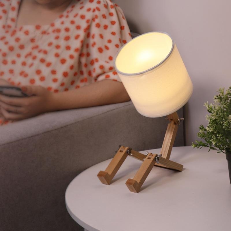 Adjustable LED Wooden Robot Table Lamp - Modern Reading Light for Home Decor