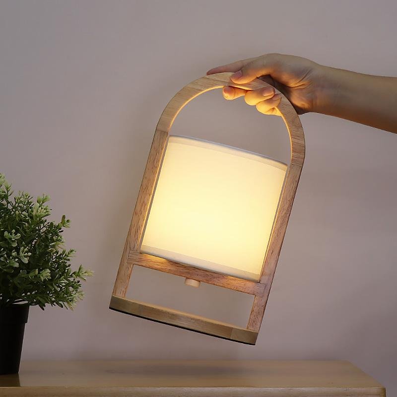 Battery Operated Wood Accent Table Lamp - Portable LED Lighting for Home Decor and Reading