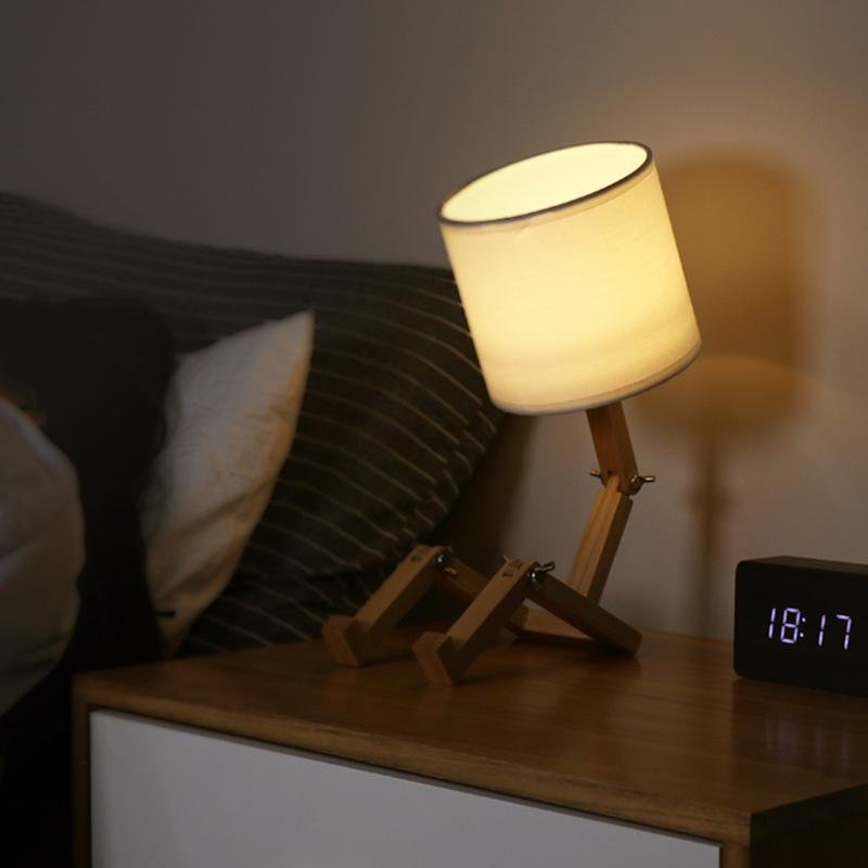 Adjustable LED Wooden Robot Table Lamp - Modern Reading Light for Home Decor