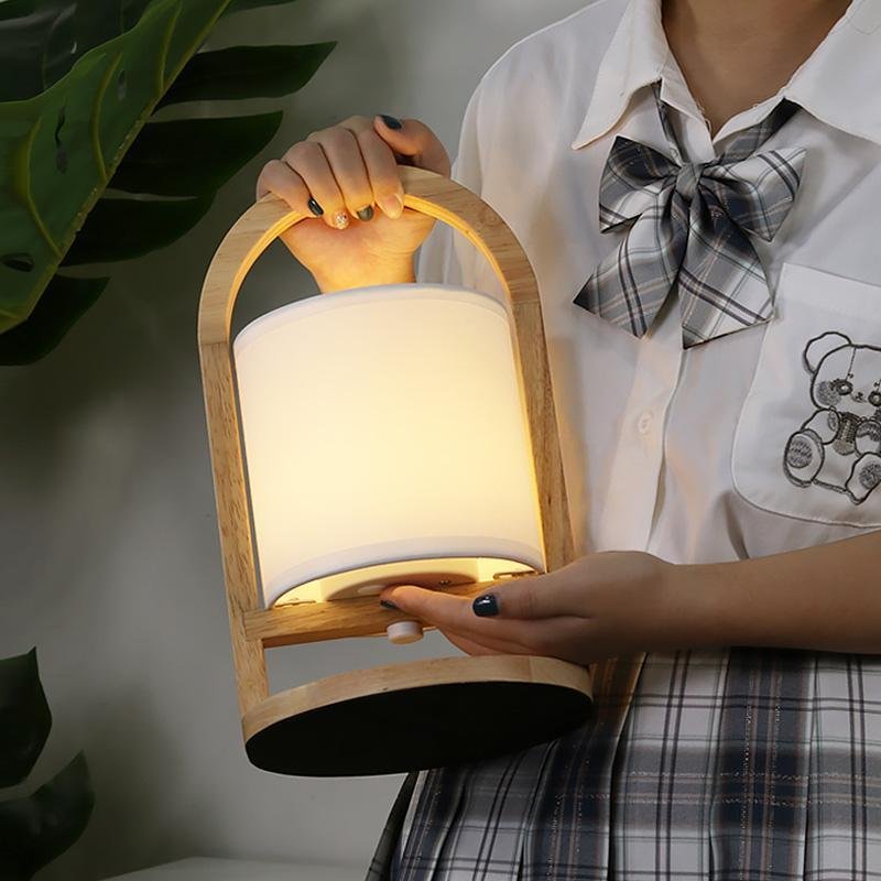 Battery Operated Wood Accent Table Lamp - Portable LED Lighting for Home Decor and Reading