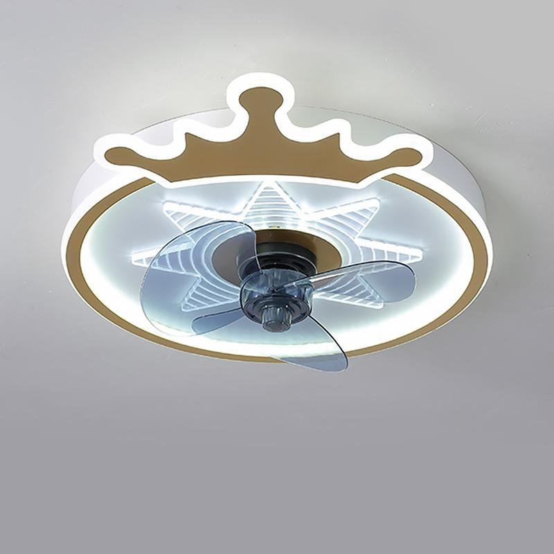 Kids Crown Ceiling Fan with Remote Control - LED Flush Mount Light