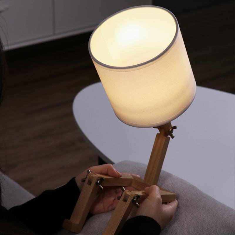 Adjustable LED Wooden Robot Table Lamp - Modern Reading Light for Home Decor