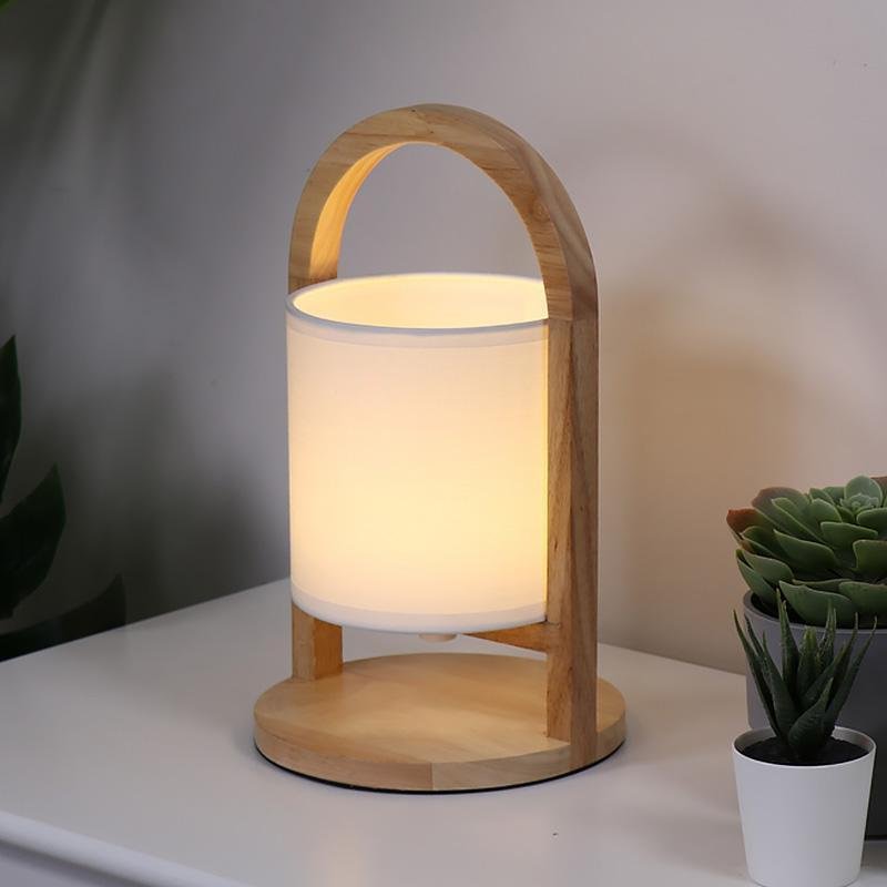 Battery Operated Wood Accent Table Lamp - Portable LED Lighting for Home Decor and Reading