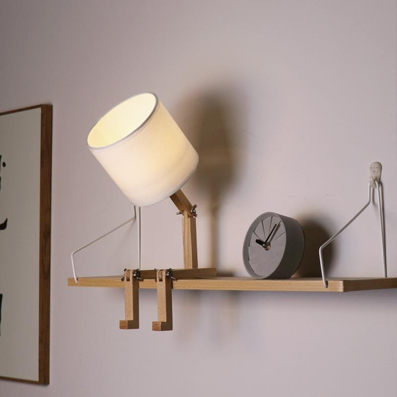 Adjustable LED Wooden Robot Table Lamp - Modern Reading Light for Home Decor