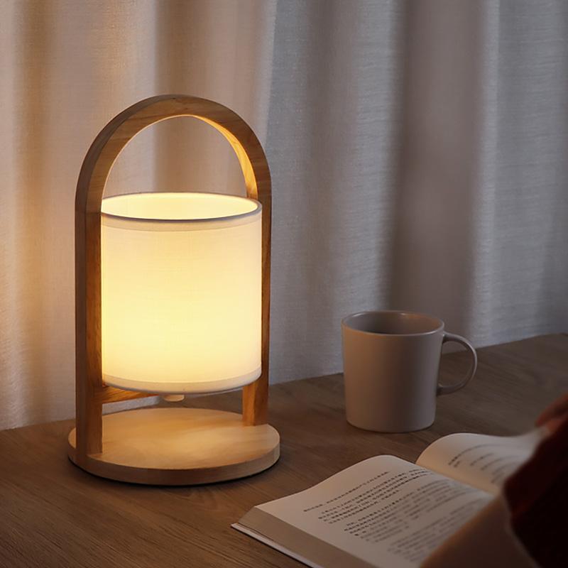 Battery Operated Wood Accent Table Lamp - Portable LED Lighting for Home Decor and Reading