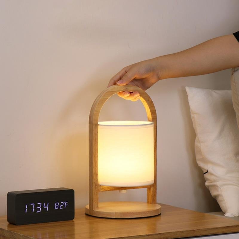 Battery Operated Wood Accent Table Lamp - Portable LED Lighting for Home Decor and Reading