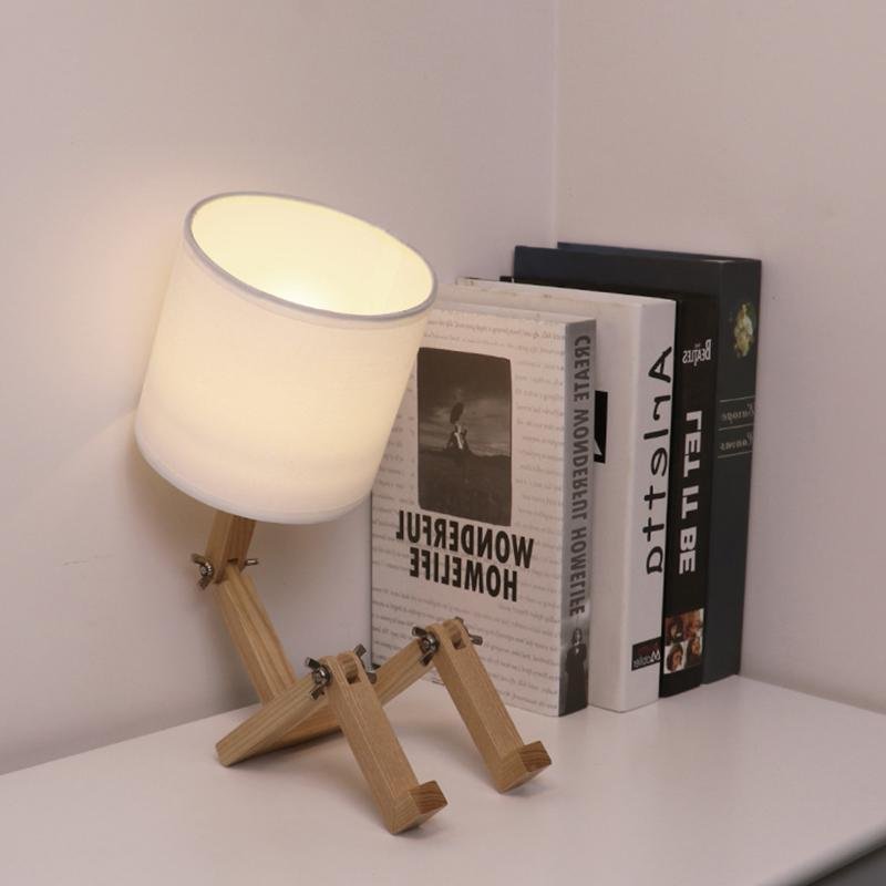 Adjustable LED Wooden Robot Table Lamp - Modern Reading Light for Home Decor