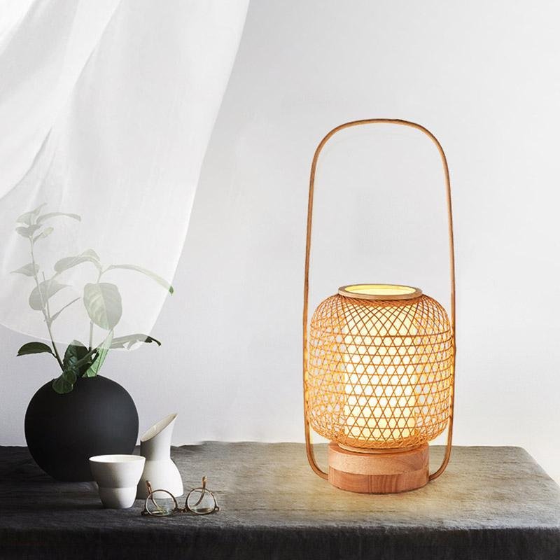 Rustic Bamboo Table Lamp with LED Light & USB Port - Eco-Friendly Home Decor
