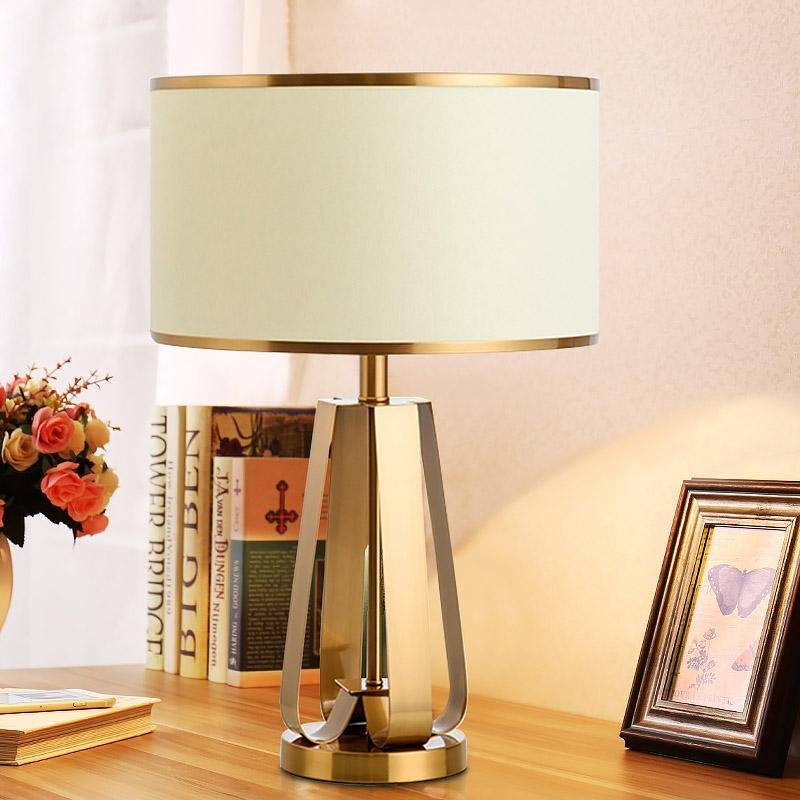 22 Inch Golden Faux Silk Brass Geometric Table Lamp - Modern Lighting Accent