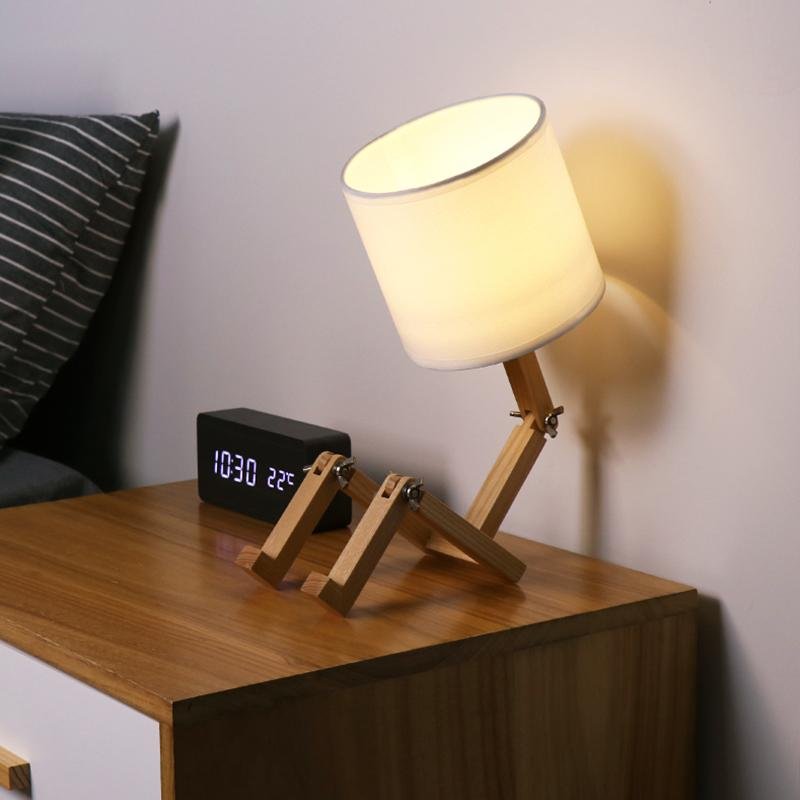 Adjustable LED Wooden Robot Table Lamp - Modern Reading Light for Home Decor