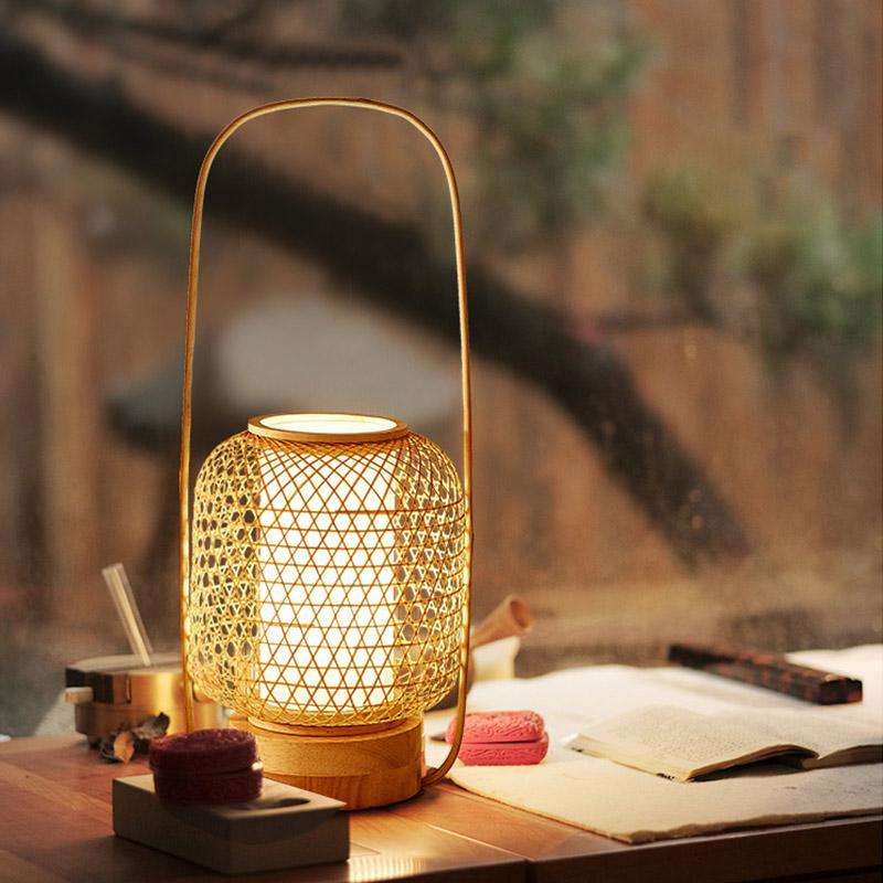 Rustic Bamboo Table Lamp with LED Light & USB Port - Eco-Friendly Home Decor
