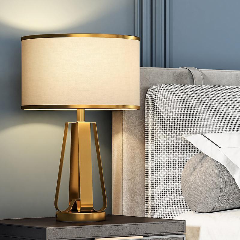 22 Inch Golden Faux Silk Brass Geometric Table Lamp - Modern Lighting Accent