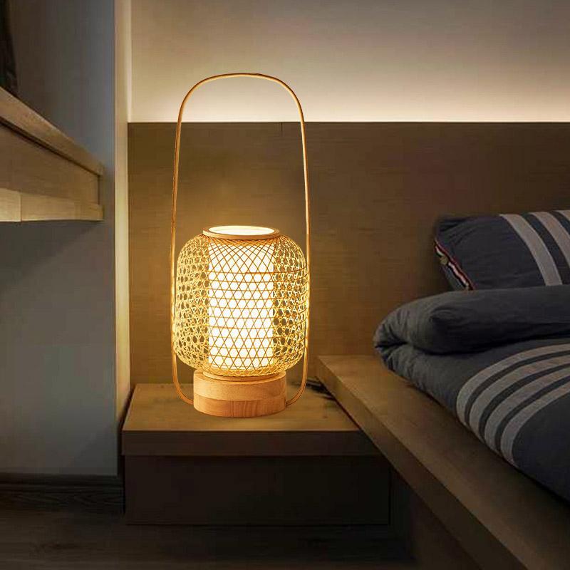 Rustic Bamboo Table Lamp with LED Light & USB Port - Eco-Friendly Home Decor