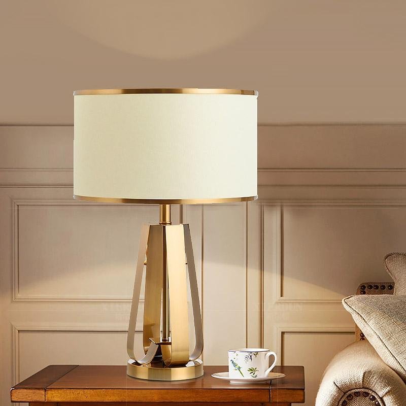 22 Inch Golden Faux Silk Brass Geometric Table Lamp - Modern Lighting Accent