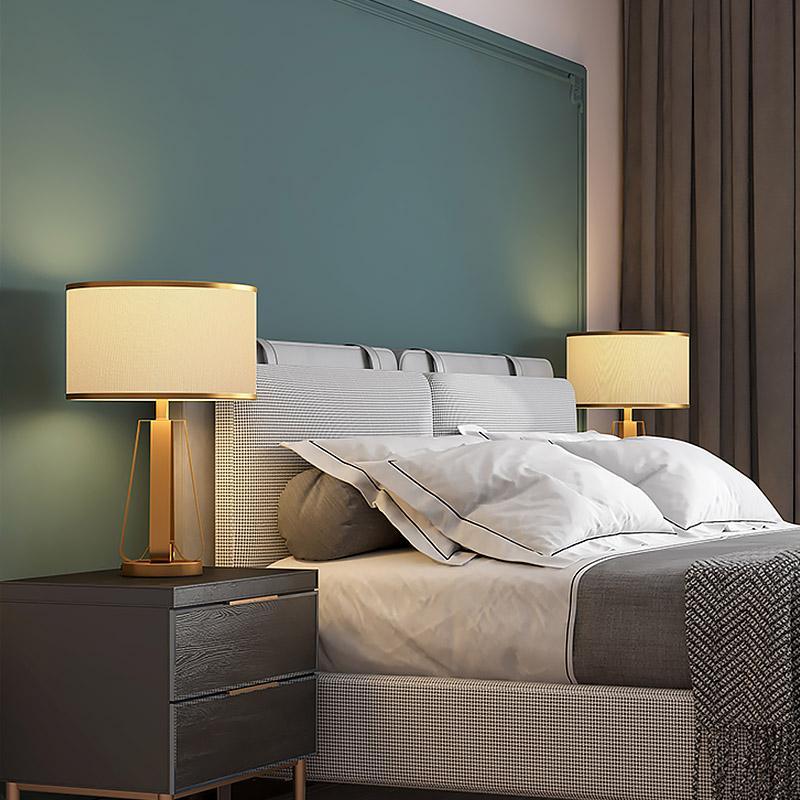 22 Inch Golden Faux Silk Brass Geometric Table Lamp - Modern Lighting Accent