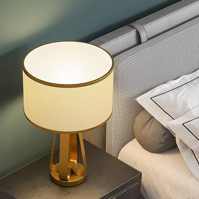 22 Inch Golden Faux Silk Brass Geometric Table Lamp - Modern Lighting Accent