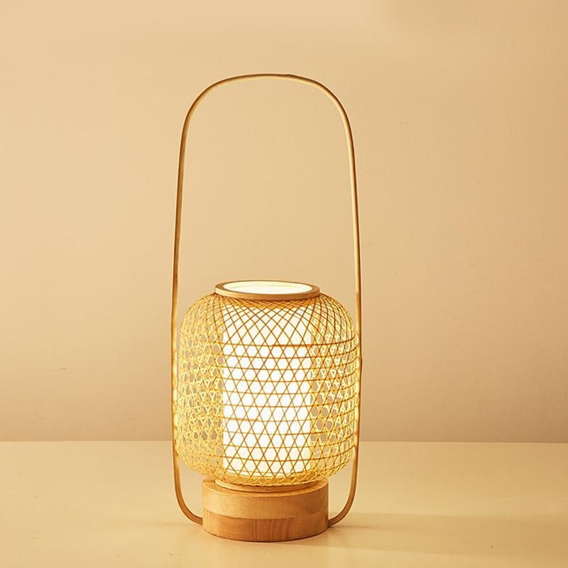 Rustic Bamboo Table Lamp with LED Light & USB Port - Eco-Friendly Home Decor