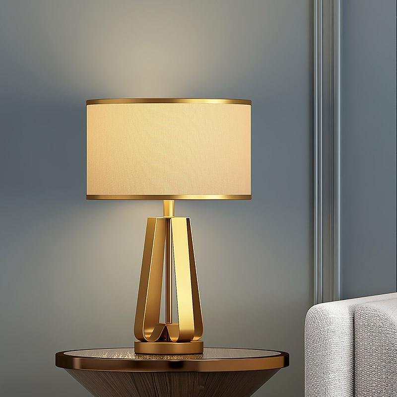 22 Inch Golden Faux Silk Brass Geometric Table Lamp - Modern Lighting Accent