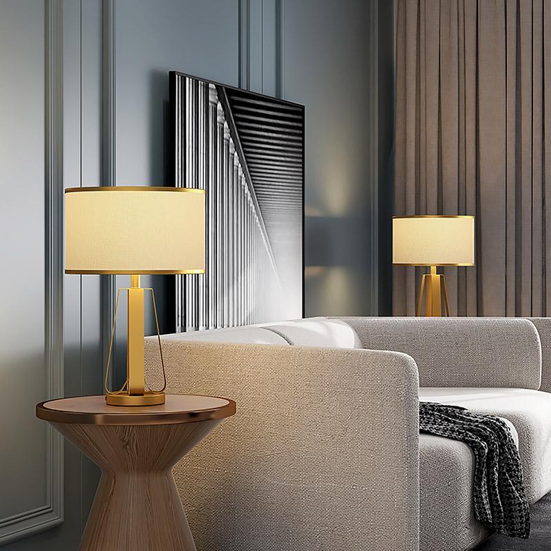 22 Inch Golden Faux Silk Brass Geometric Table Lamp - Modern Lighting Accent