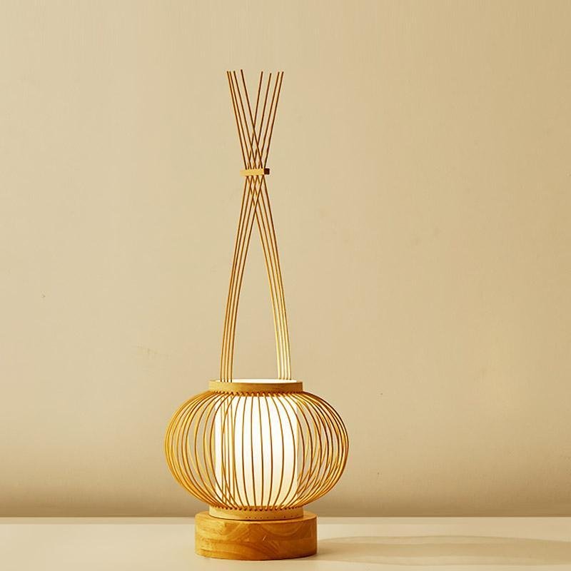 Rustic Bamboo Table Lamp with LED Light & USB Port - Eco-Friendly Home Decor