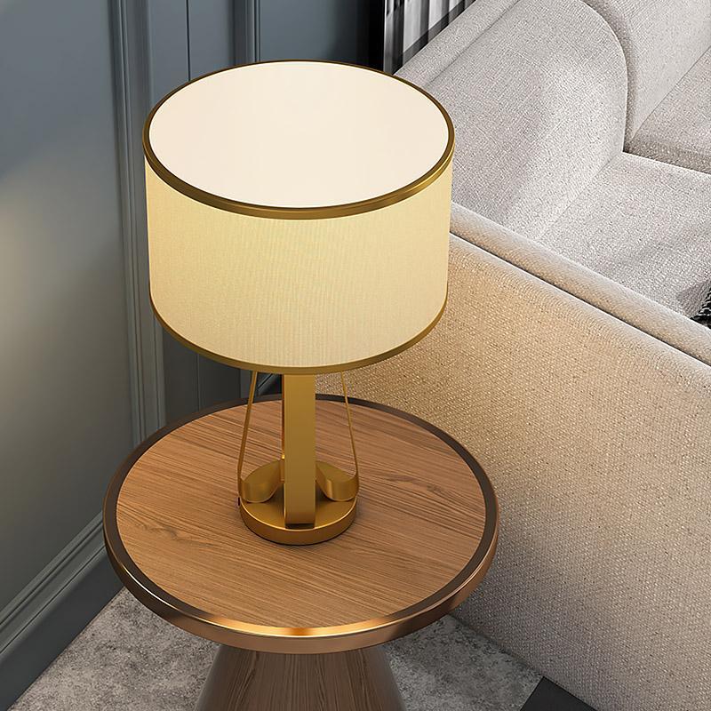 22 Inch Golden Faux Silk Brass Geometric Table Lamp - Modern Lighting Accent