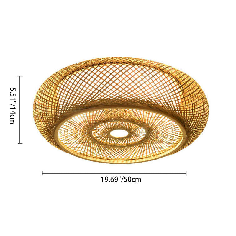 Bamboo Weaving 3-Light Flush Mount Ceiling Light Fixture