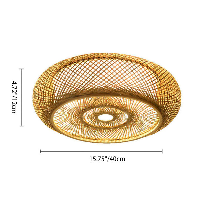 Bamboo Weaving 3-Light Flush Mount Ceiling Light Fixture