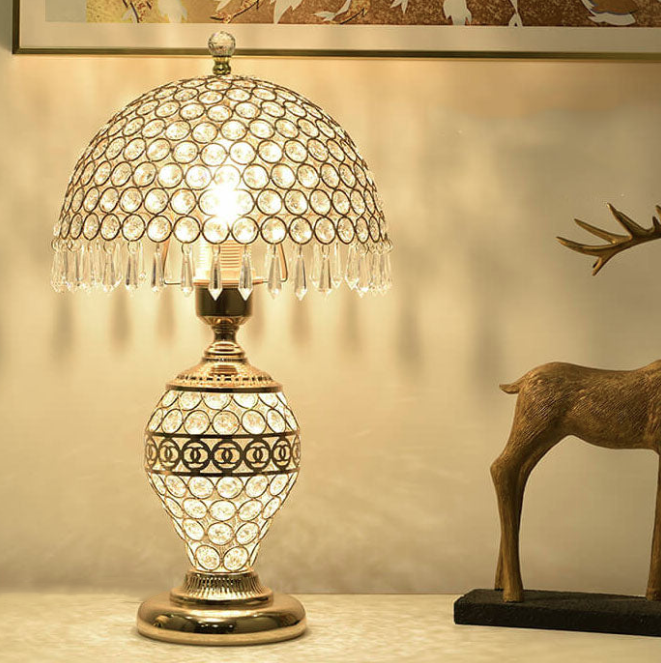 Modern Luxury Crystal Dome Shade 1-Light Table Lamp, Elegant Bedside Lighting, Stylish Home Decor, Crystal Table Lamp for Living Room, Designer Lamp Shade, Contemporary Lighting Fixture, Unique Accent Lamp, Decorative Nightstand Lamp, High-End Interior Li