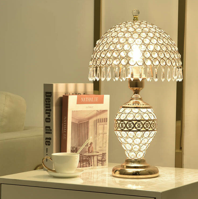 Modern Luxury Crystal Dome Shade 1-Light Table Lamp, Elegant Bedside Lighting, Stylish Home Decor, Crystal Table Lamp for Living Room, Designer Lamp Shade, Contemporary Lighting Fixture, Unique Accent Lamp, Decorative Nightstand Lamp, High-End Interior Li