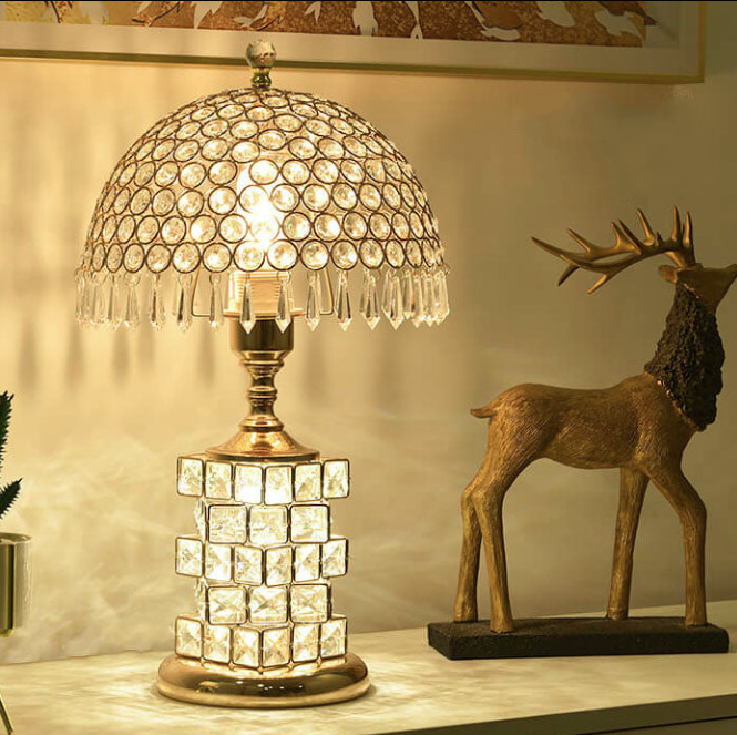 Modern Luxury Crystal Dome Shade 1-Light Table Lamp, Elegant Bedside Lighting, Stylish Home Decor, Crystal Table Lamp for Living Room, Designer Lamp Shade, Contemporary Lighting Fixture, Unique Accent Lamp, Decorative Nightstand Lamp, High-End Interior Li