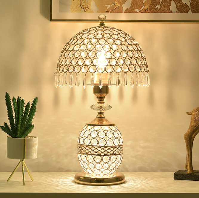 Modern Luxury Crystal Dome Shade 1-Light Table Lamp, Elegant Bedside Lighting, Stylish Home Decor, Crystal Table Lamp for Living Room, Designer Lamp Shade, Contemporary Lighting Fixture, Unique Accent Lamp, Decorative Nightstand Lamp, High-End Interior Li