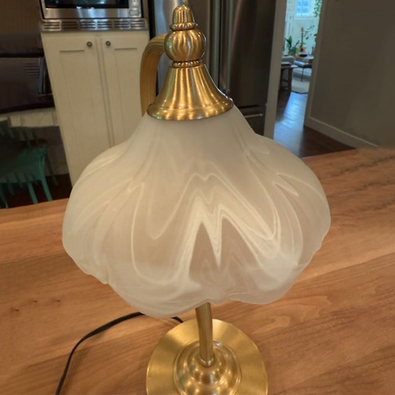 Vintage Copper Glass Petal Shade 1-Light Table Lamp for Bedroom