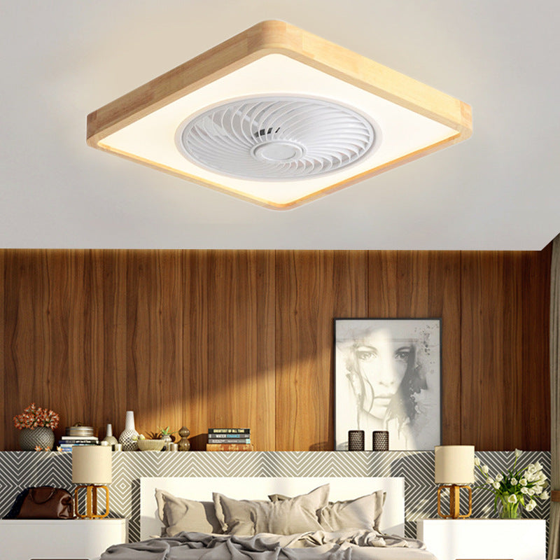 Modern Minimalist Wood Geometric LED Ceiling Fan Light